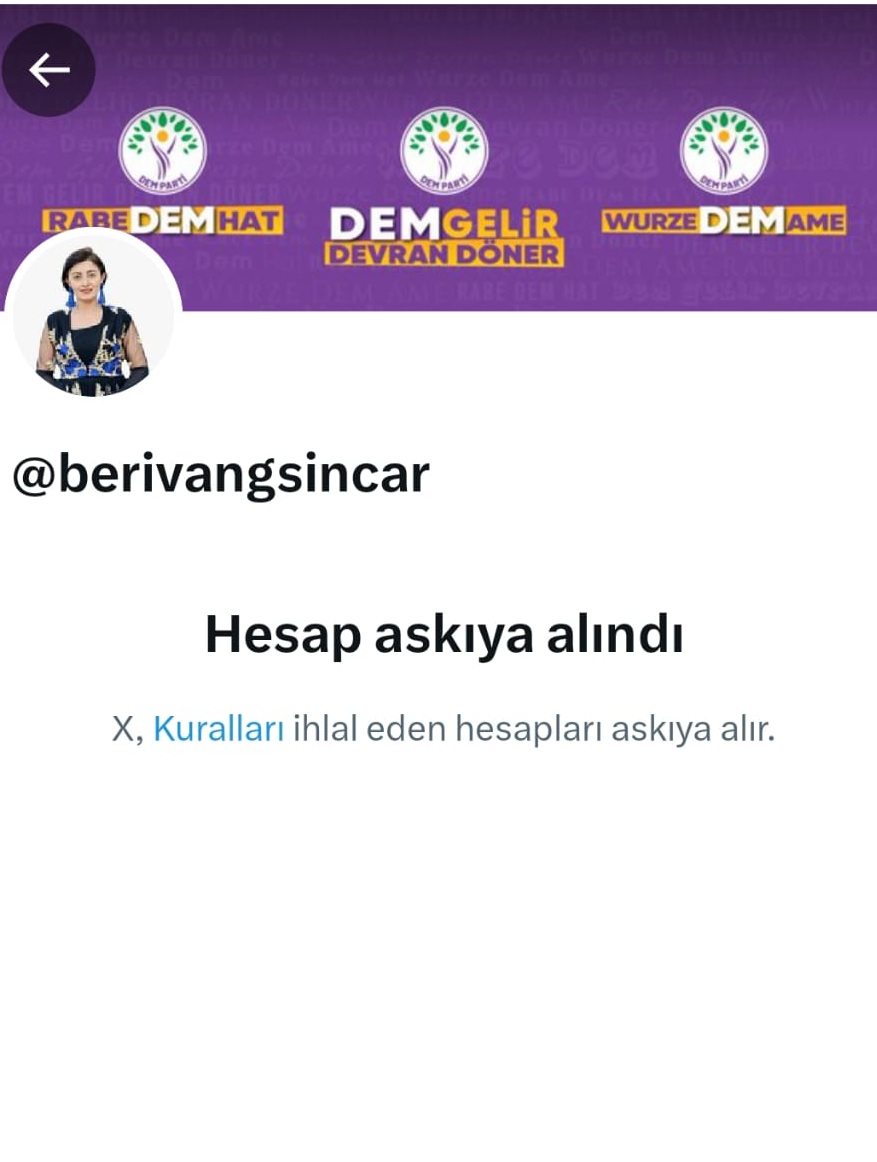Eşbaşkan Sîncar'ın X Hesabı Askıya Alındı